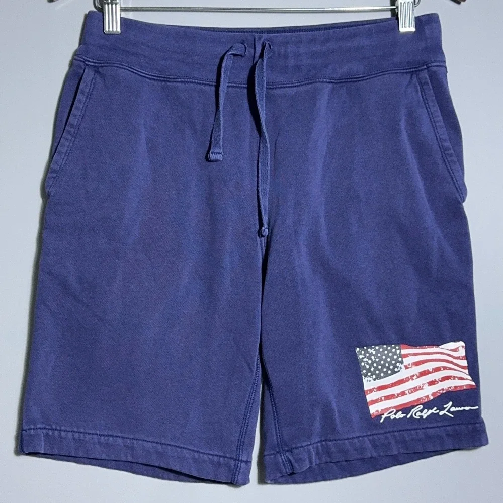 Polo Ralph Lauren Fleece‎ Shorts Mens Size XS American Flag Navy Blue Preppy